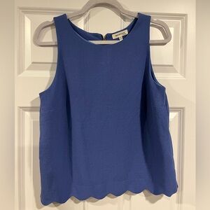 Blue Sleeveless Top with scalloped hem